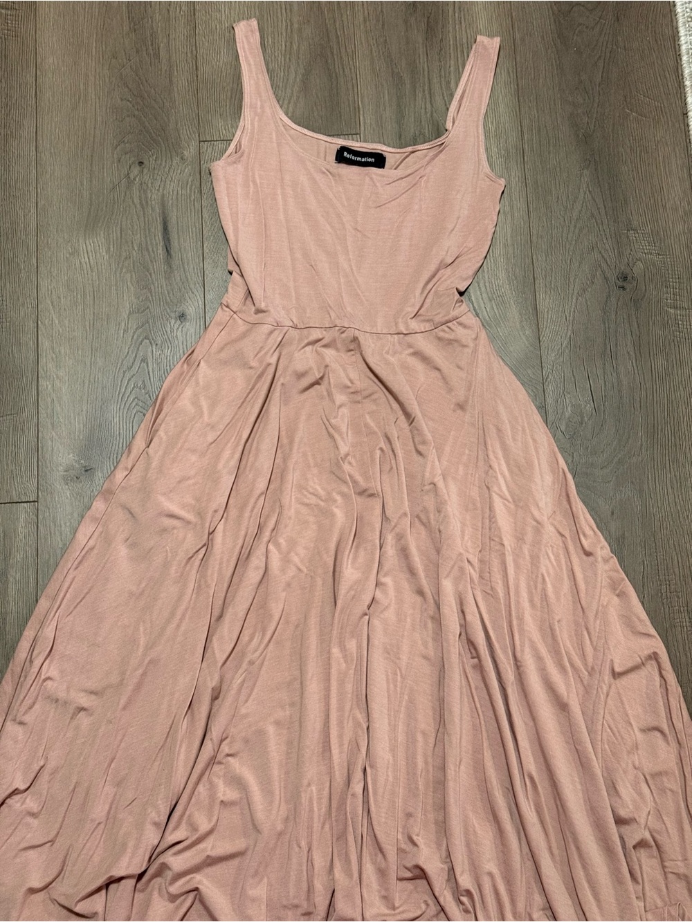 Reformation Rou Blush Pink Fit & Flare Midi Dress Size M Tencel Minimalist - Picture 3 of 8